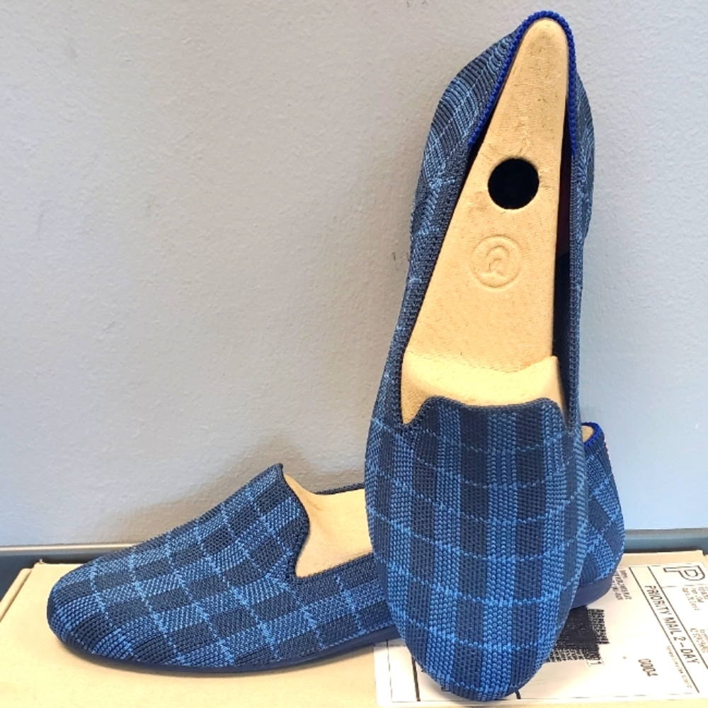 NEW Rothy's Blue Check Gingham Loafers, Sz 6.5